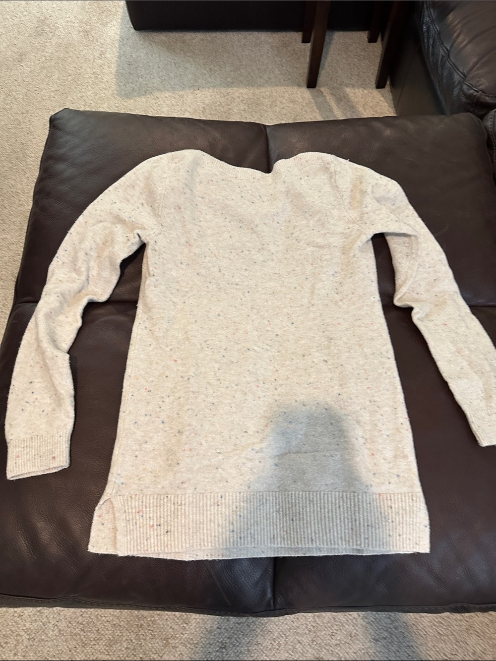 LOFT Light Heathered Cream Speckled Crewneck Sweater